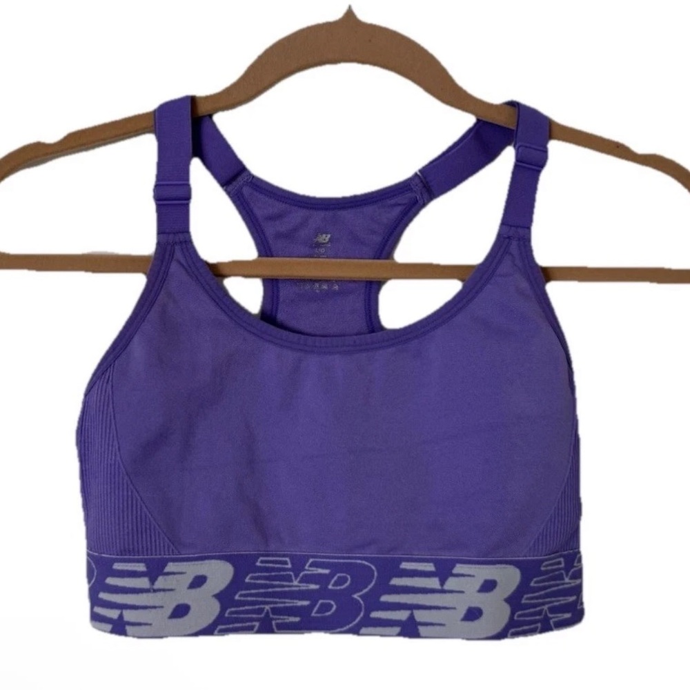 New Balance Womens Purple Nylon & Spandex Sports Bra Racerback Top, Large, EUC